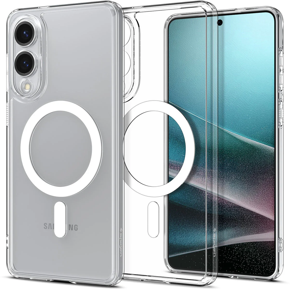 Handyhülle für Galaxy S25 Edge, Spigen Ultra Hybrid Mag mit MagSafe, Transparent-Weiß