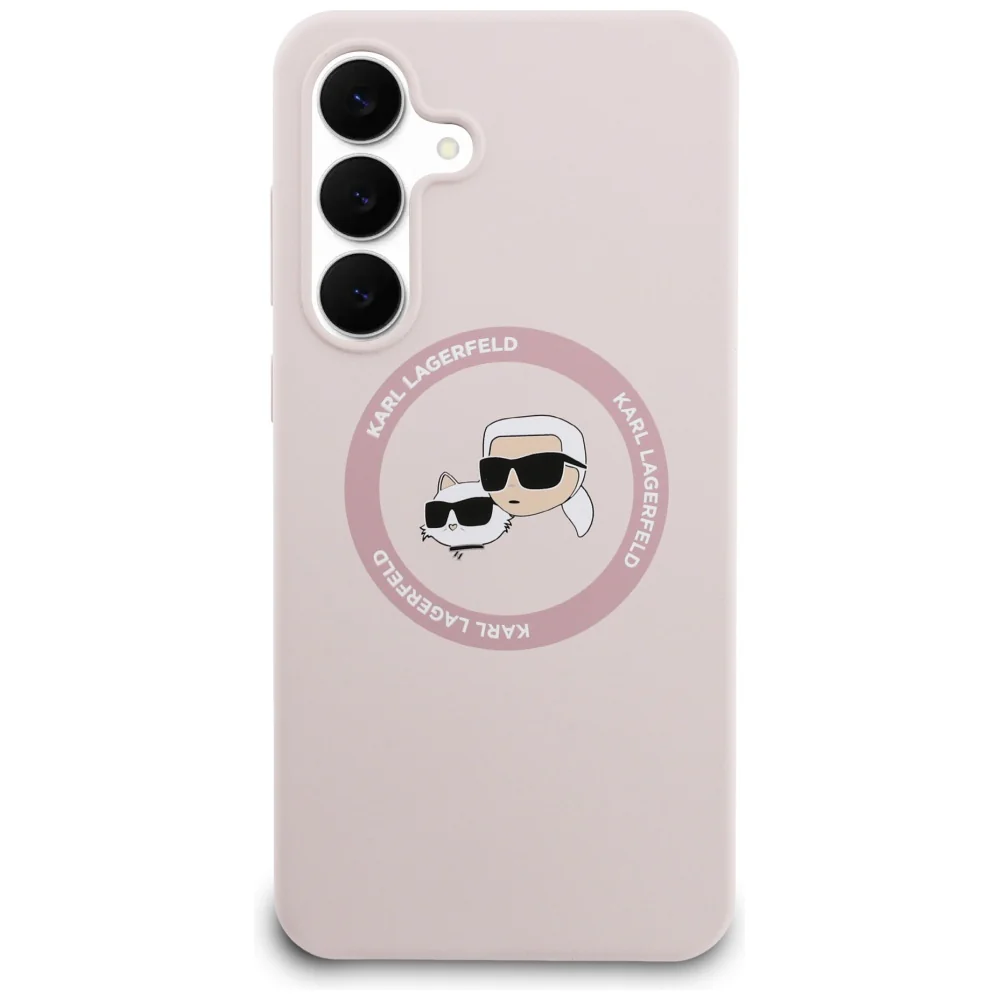 Handyhülle für Galaxy S25 FE, Karl Lagerfeld Hard Case Silicone Karl & Choupette Heads Ring MagSafe, Rosa - Image 3