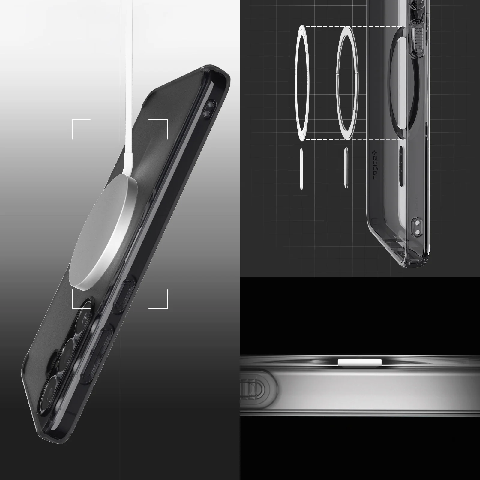 Handyhülle für Galaxy S25 FE, Spigen Ultra Hybrid Mag mit MagSafe, Durchscheinend-Schwarz - Image 8