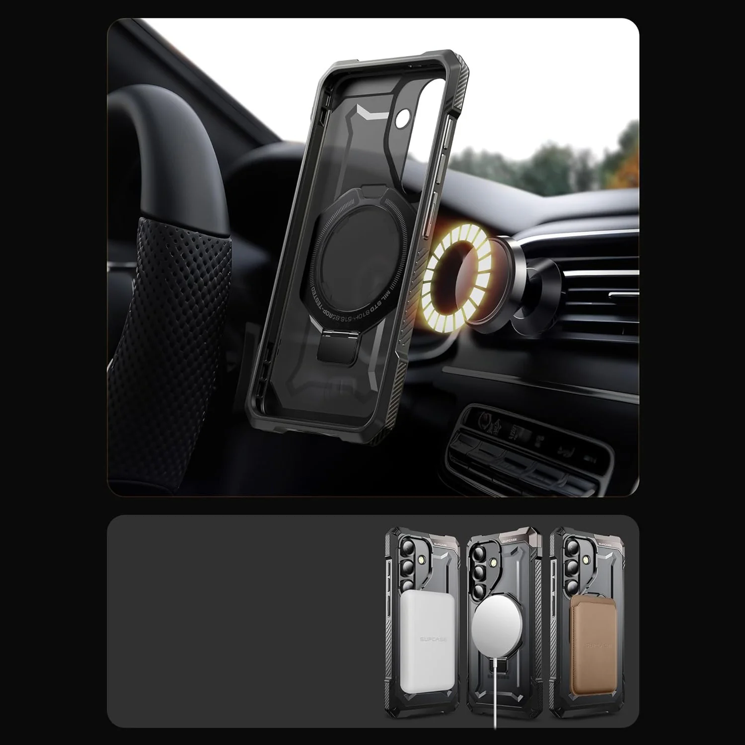 Handyhülle für Galaxy S25 FE, Supcase UB Grip Mag mit MagSafe, Schwarz-Transparent - Image 6