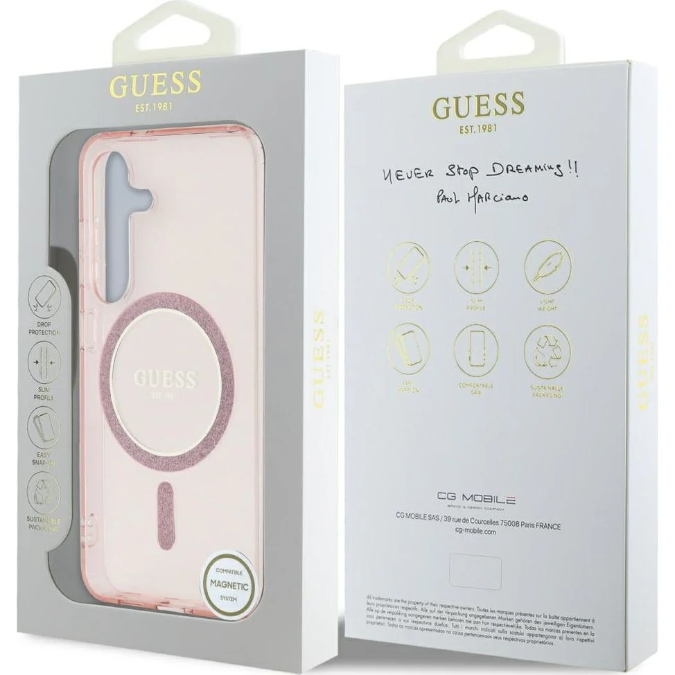 Handyhülle für Galaxy S25, Guess Glitter Circle Classic Logo mit MagSafe, Rosa - Image 8