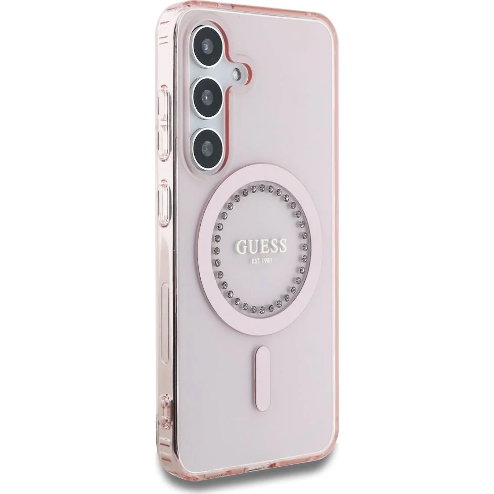 Handyhülle für Galaxy S25, Guess Rhinestones Printed Classic Logo mit MagSafe, Rosa - Image 4