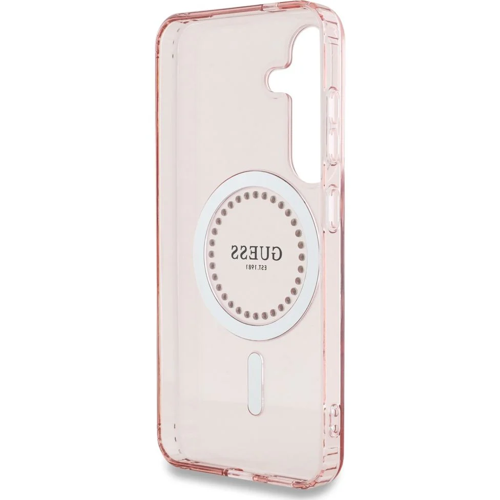Handyhülle für Galaxy S25, Guess Rhinestones Printed Classic Logo mit MagSafe, Rosa - Image 7