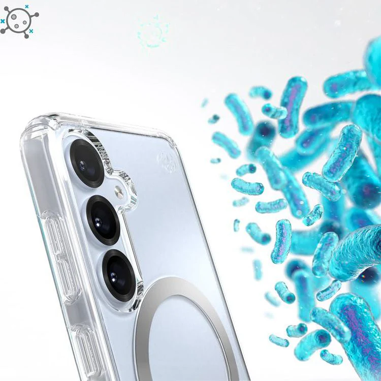 Handyhülle für Galaxy S25 / S24, Speck Presidio Perfect-Clear mit MagSafe, Transparentes Chrom und Silbern - Image 5