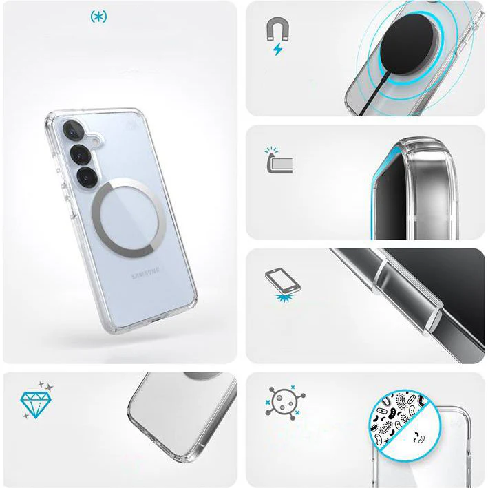 Handyhülle für Galaxy S25 / S24, Speck Presidio Perfect-Clear mit MagSafe, Transparentes Chrom und Silbern - Image 7