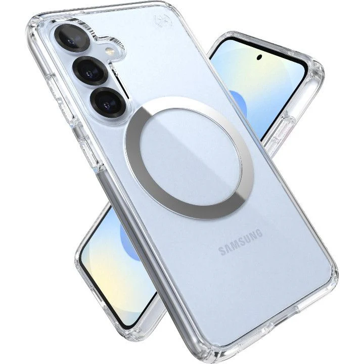 Handyhülle für Galaxy S25 / S24, Speck Presidio Perfect-Clear mit MagSafe, Transparentes Chrom und Silbern - Image 8