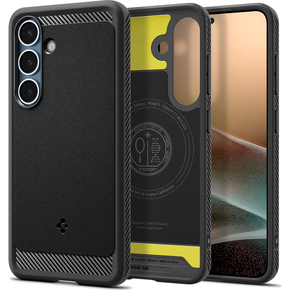 Handyhülle für Galaxy S25, Spigen Rugged Armor Mag mit MagSafe, Schwarz - Image 3