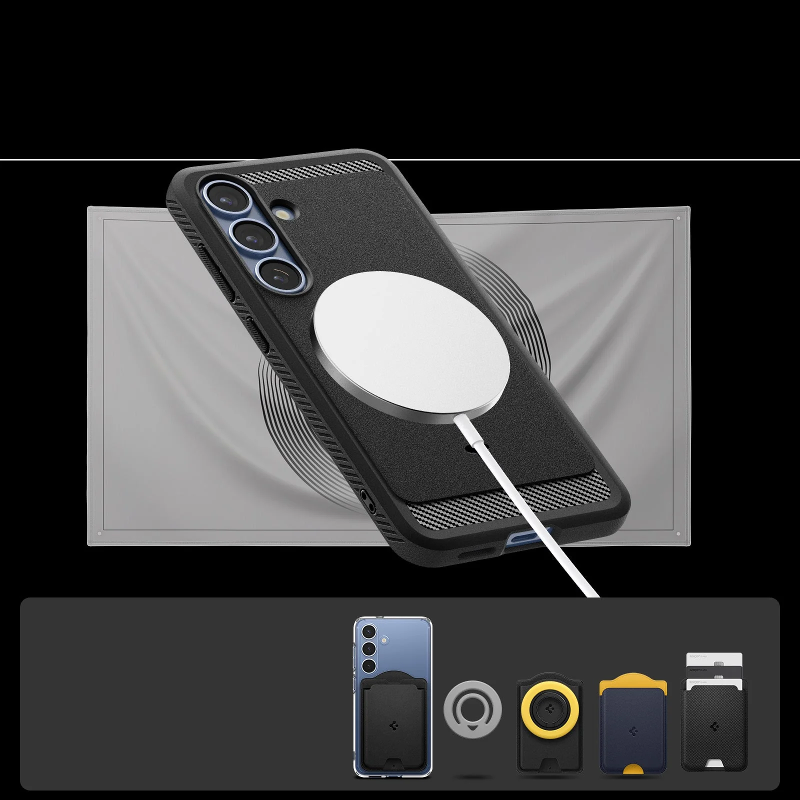 Handyhülle für Galaxy S25, Spigen Rugged Armor Mag mit MagSafe, Schwarz - Image 7