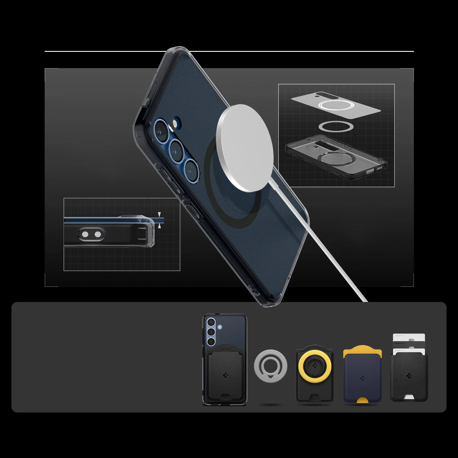 Handyhülle für Galaxy S25, Spigen Ultra Hybrid Mag mit MagSafe, Durchscheinend-Schwarz - Image 4