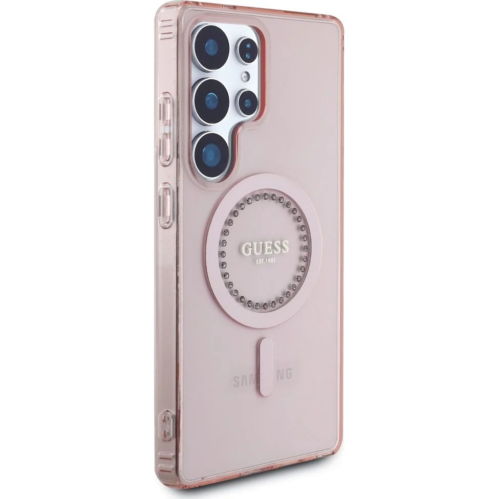 Handyhülle für Galaxy S25 Ultra, Guess Rhinestones Printed Classic Logo mit MagSafe, Rosa - Image 4