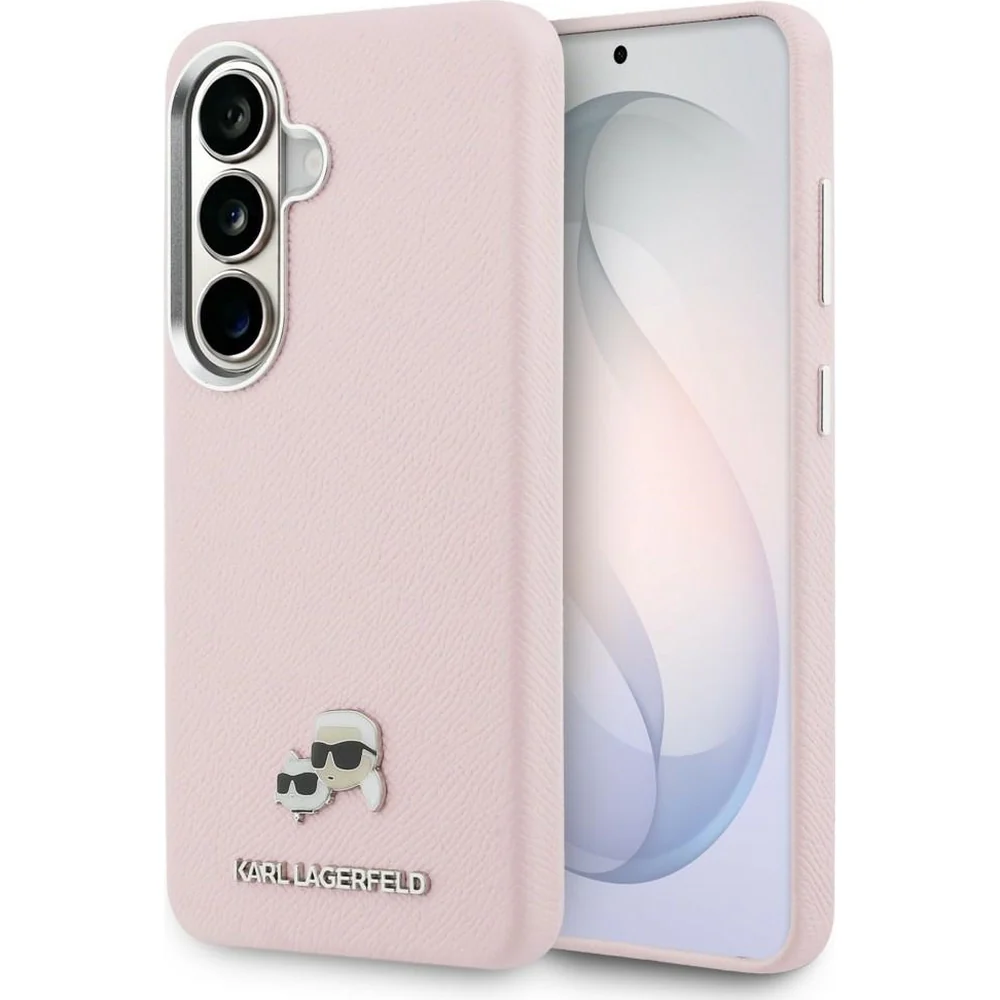 Handyhülle für Galaxy S26, Karl Lagerfeld Saffiano Full Wrapped MagSafe, Rosa mit Karl Lagerfeld und seiner Katze Choupette