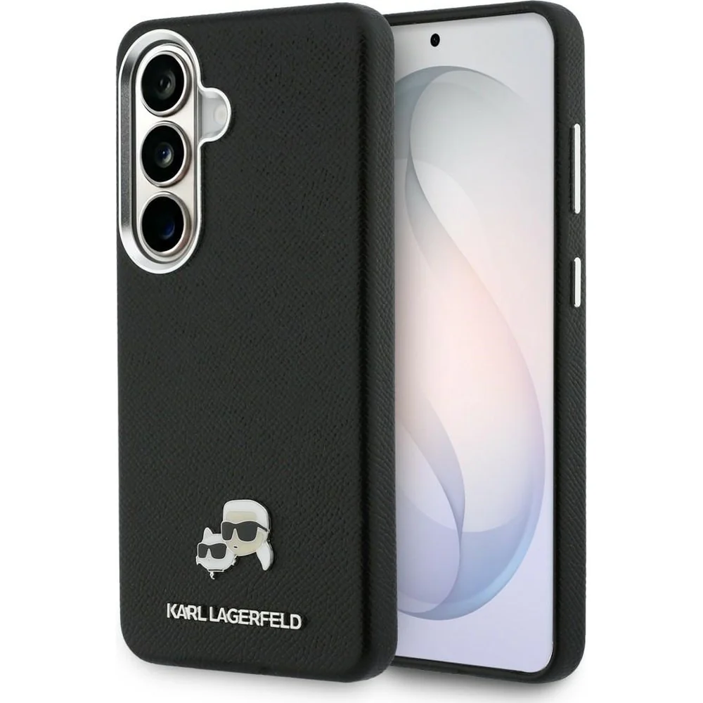 Handyhülle für Galaxy S26, Karl Lagerfeld Saffiano Full Wrapped MagSafe, Schwarze mit Karl Lagerfeld und seiner Katze Choupette