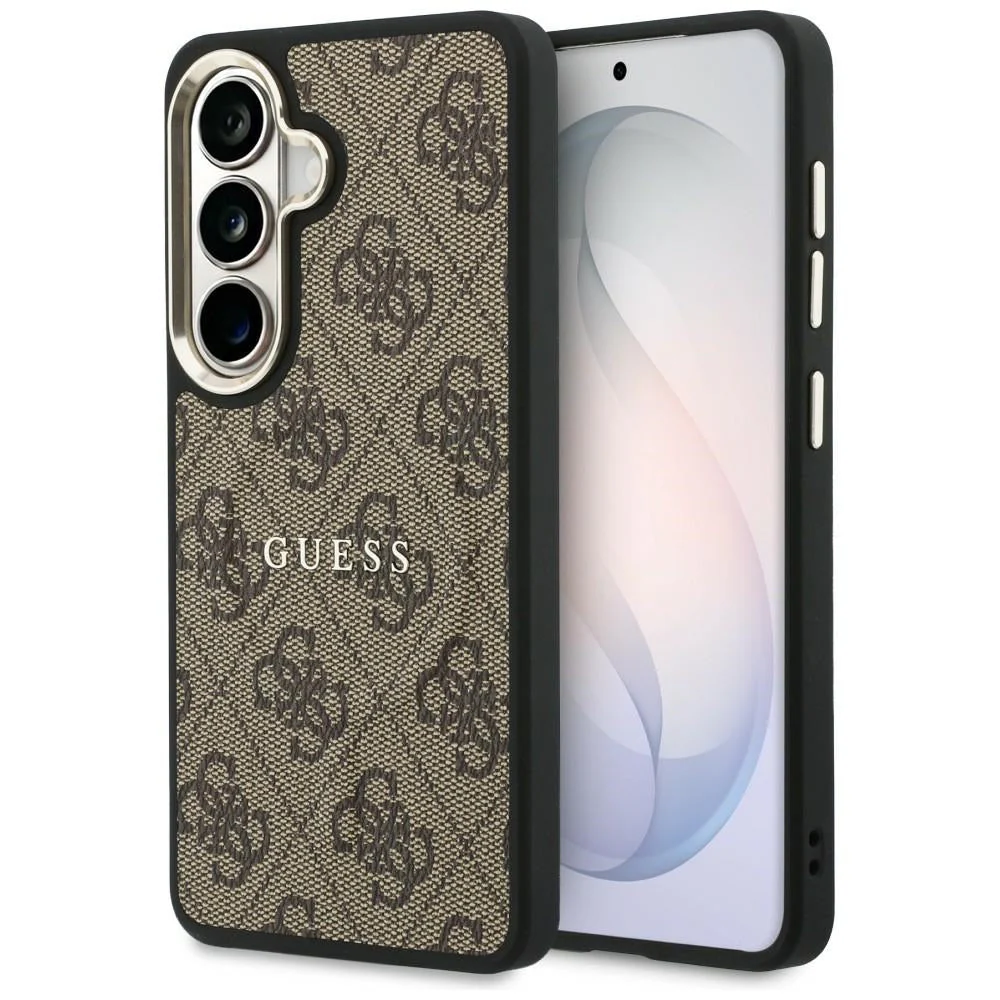 Handyhülle für Galaxy S26 Plus, Guess Hardcase Leather Logo MagSafe, Braun mit Classic Logo Guess