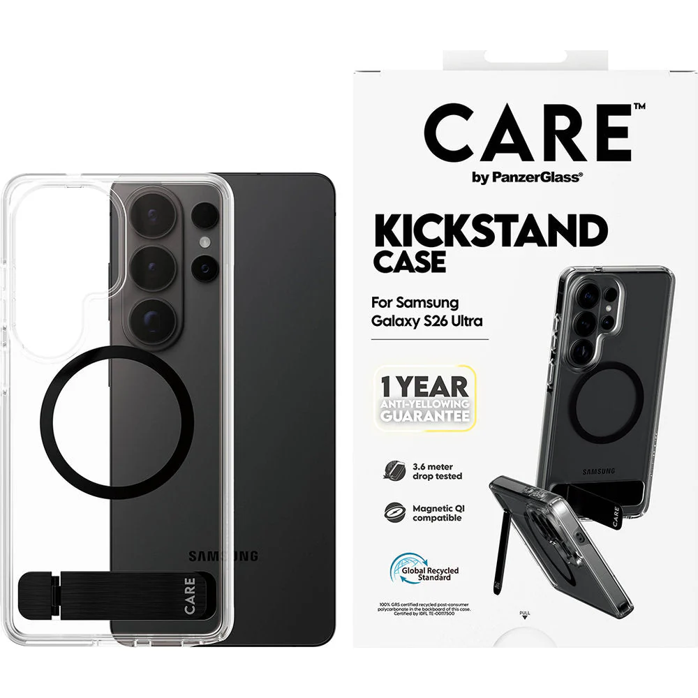 Handyhülle für Galaxy S26 Ultra, CARE by PanzerGlass Kickstand Case mit MagSafe, Durchscheinend-Schwarz - Image 4