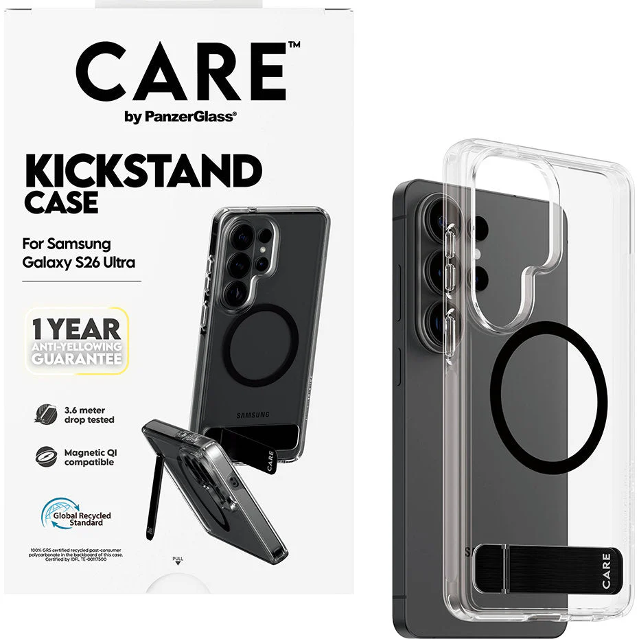Handyhülle für Galaxy S26 Ultra, CARE by PanzerGlass Kickstand Case mit MagSafe, Durchscheinend-Schwarz - Image 5
