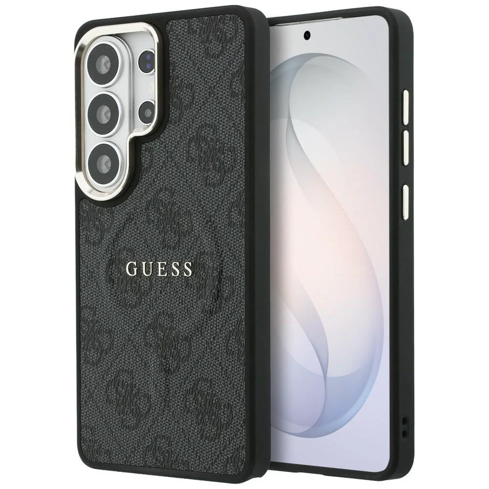 Handyhülle für Galaxy S26 Ultra, Guess Hardcase Leather Logo MagSafe, Schwarz mit Classic Logo Guess