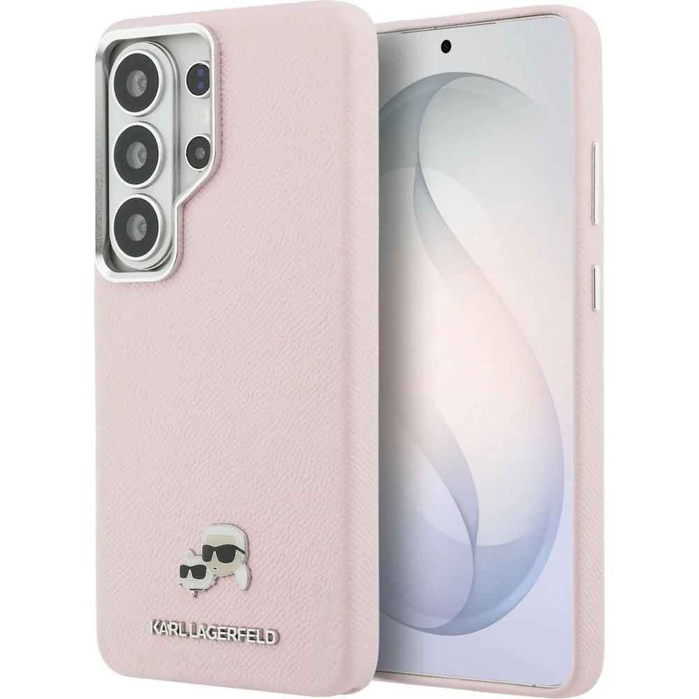 Handyhülle für Galaxy S26 Ultra, Karl Lagerfeld Saffiano Full Wrapped MagSafe, Rosa mit Karl Lagerfeld und seiner Katze Choupette