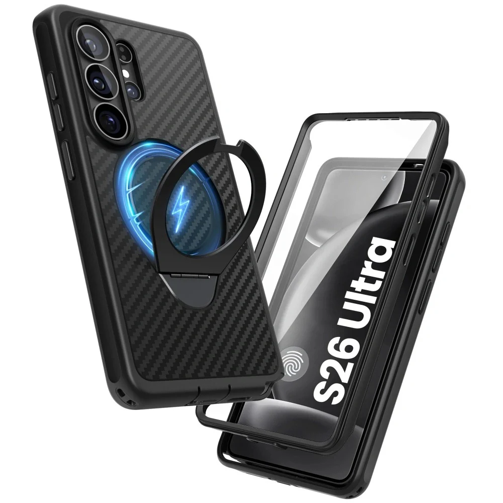 Handyhülle für Galaxy S26 Ultra, Supcase i-Blason Cosmo Mag RingStand Aramid SP mit MagSafe, Schwarz mit Kohlefaser - Image 4