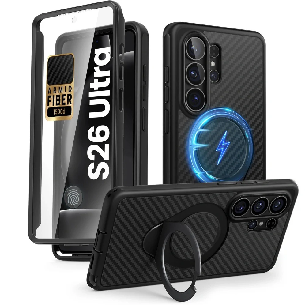 Handyhülle für Galaxy S26 Ultra, Supcase i-Blason Cosmo Mag RingStand Aramid SP mit MagSafe, Schwarz mit Kohlefaser - Image 5