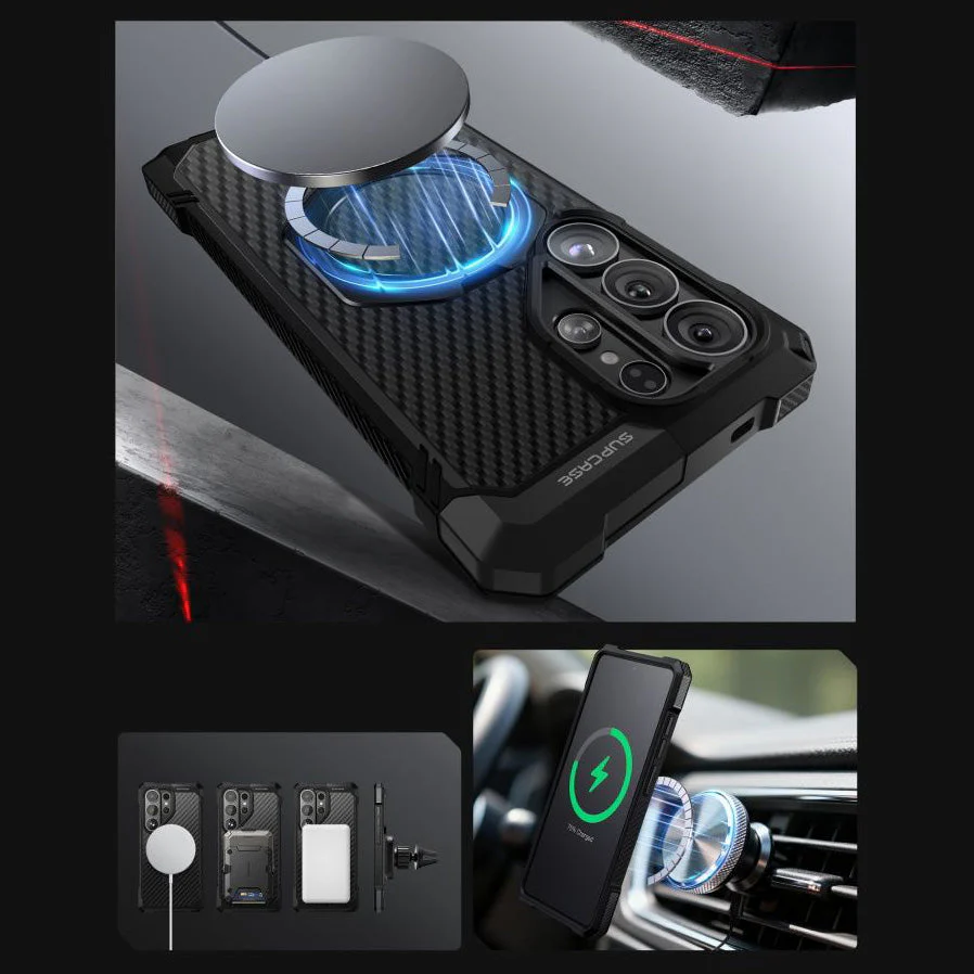 Handyhülle für Galaxy S26 Ultra, Supcase UB Grip Mag Aramid mit MagSafe, Schwarz mit Kohlefaser - Image 4