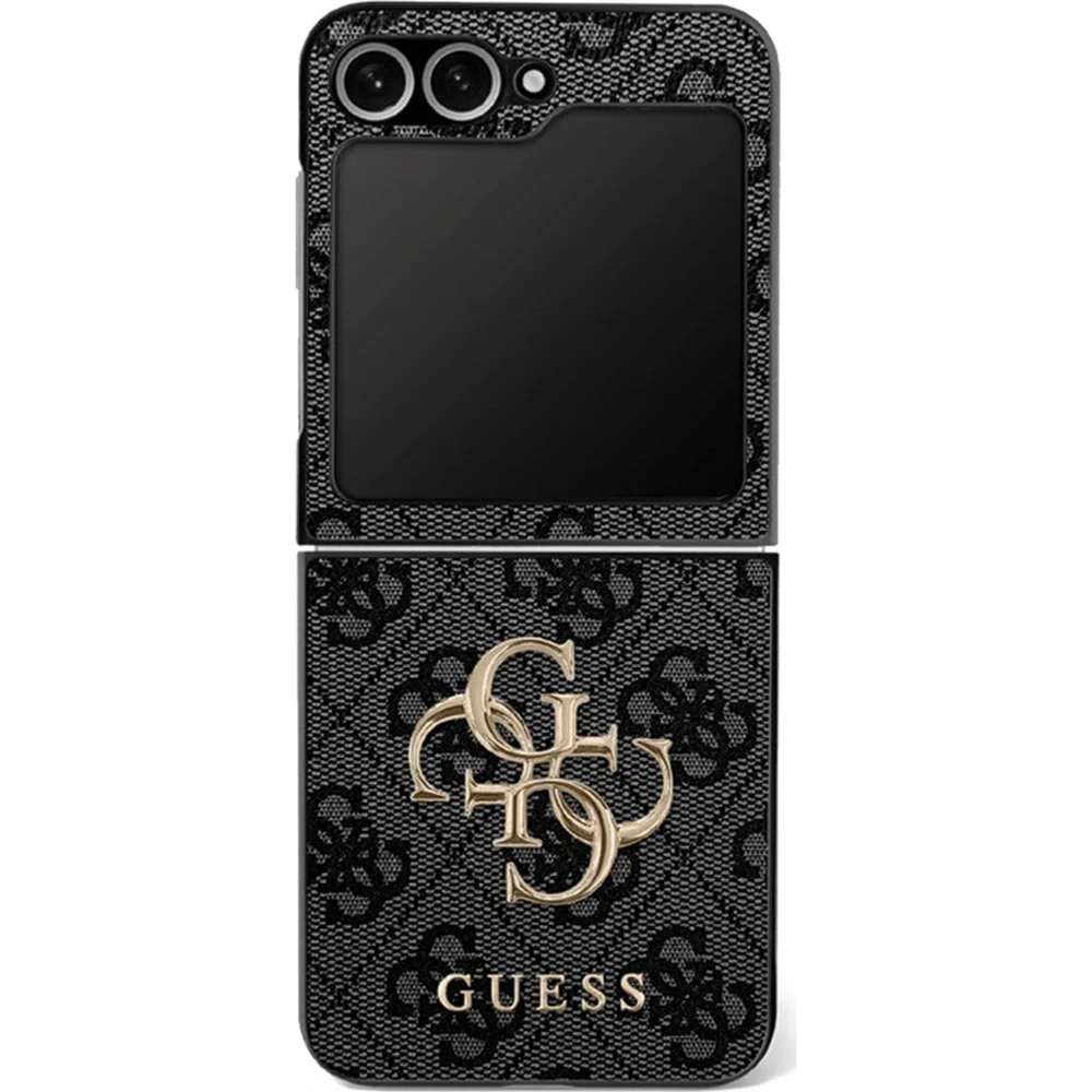Handyhülle für Galaxy Z Flip7, Guess Hardcase 4G Big 4G Classic Logo, Schwarz mit Goldenen Elementen