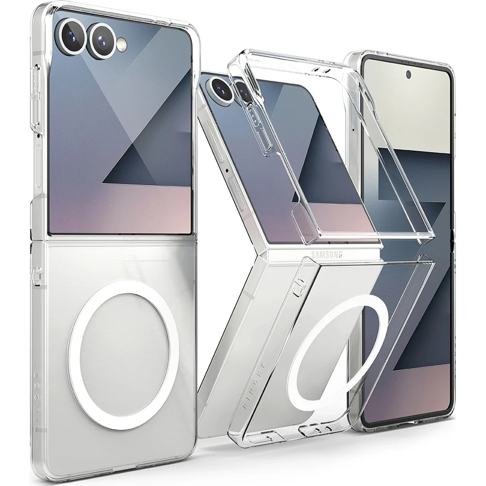Handyhülle für Galaxy Z Flip7, Ringke Slim Hinge Magnetic mit MagSafe, Transparent und Weiß