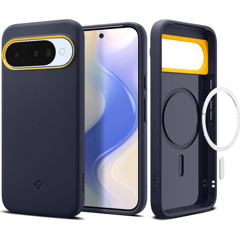 Handyhülle für Google Pixel 10 Pro / Pixel 10, Spigen Nano Pop Mag mit MagSafe, Dunkelblau und Gelb