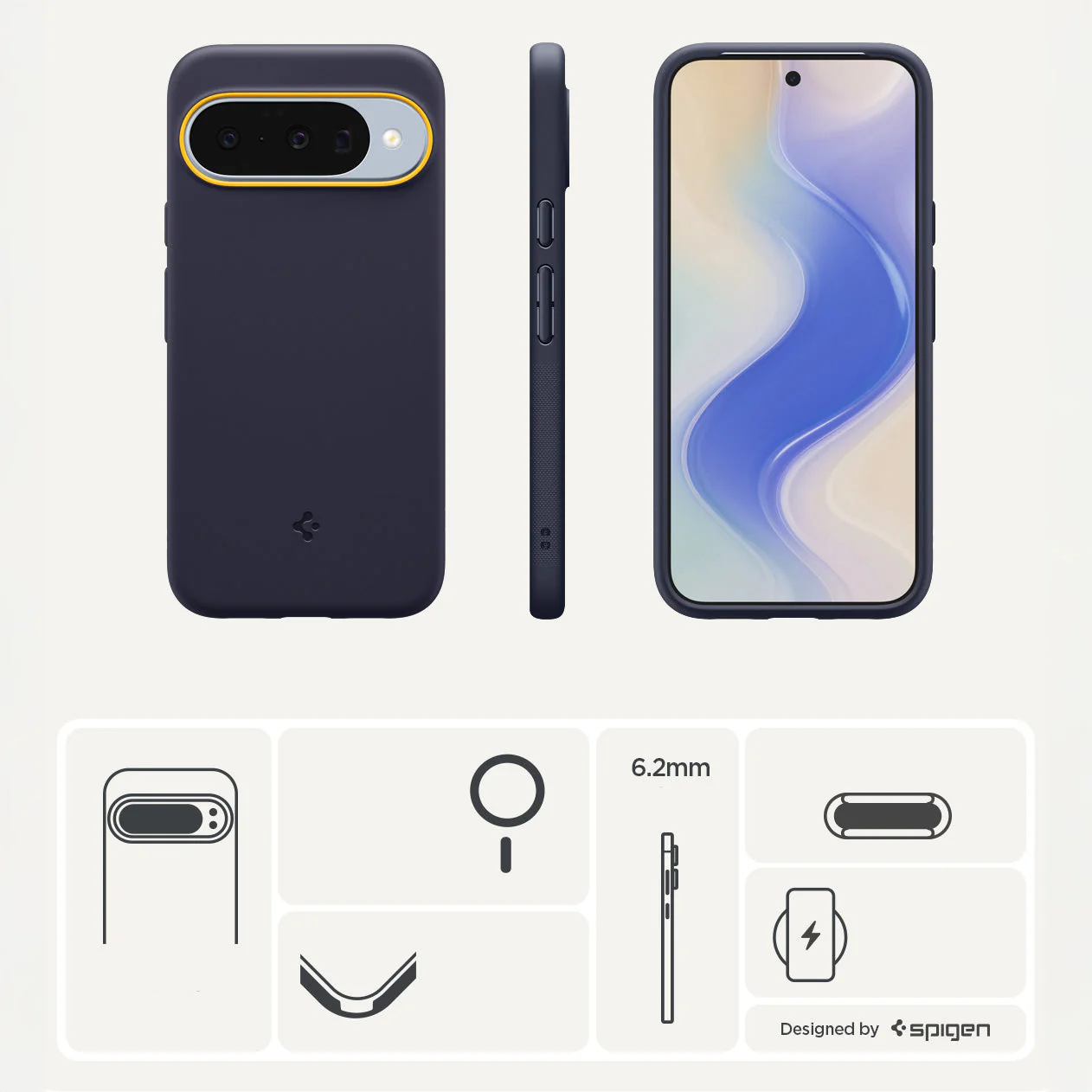 Handyhülle für Google Pixel 10 Pro / Pixel 10, Spigen Nano Pop Mag mit MagSafe, Dunkelblau und Gelb - Image 16