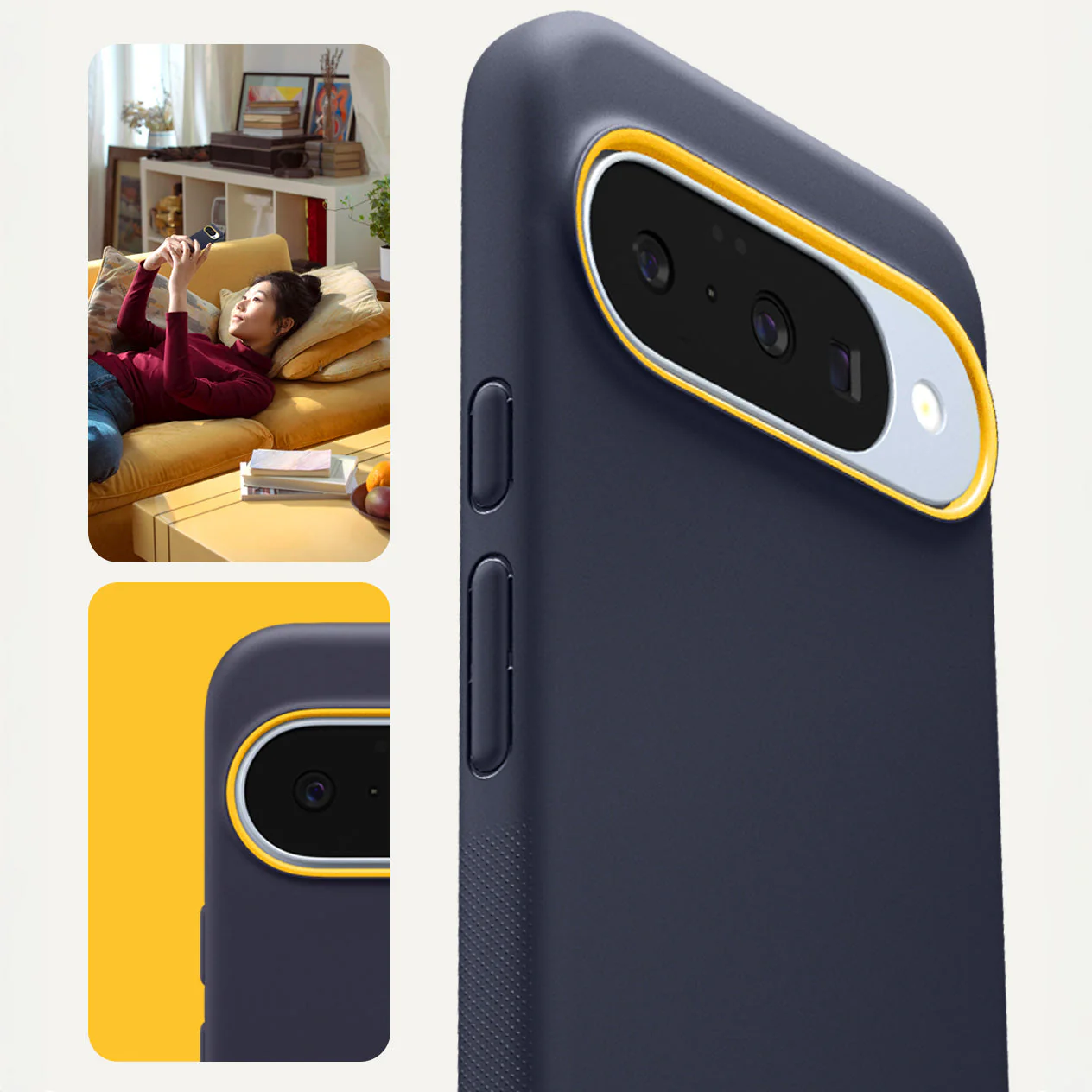 Handyhülle für Google Pixel 10 Pro / Pixel 10, Spigen Nano Pop Mag mit MagSafe, Dunkelblau und Gelb - Image 4