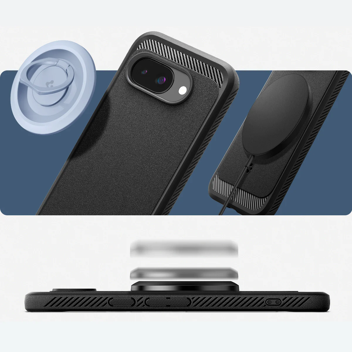 Handyhülle für Google Pixel 9a, Spigen Rugged Armor Mag mit MagSafe, Schwarz - Image 15