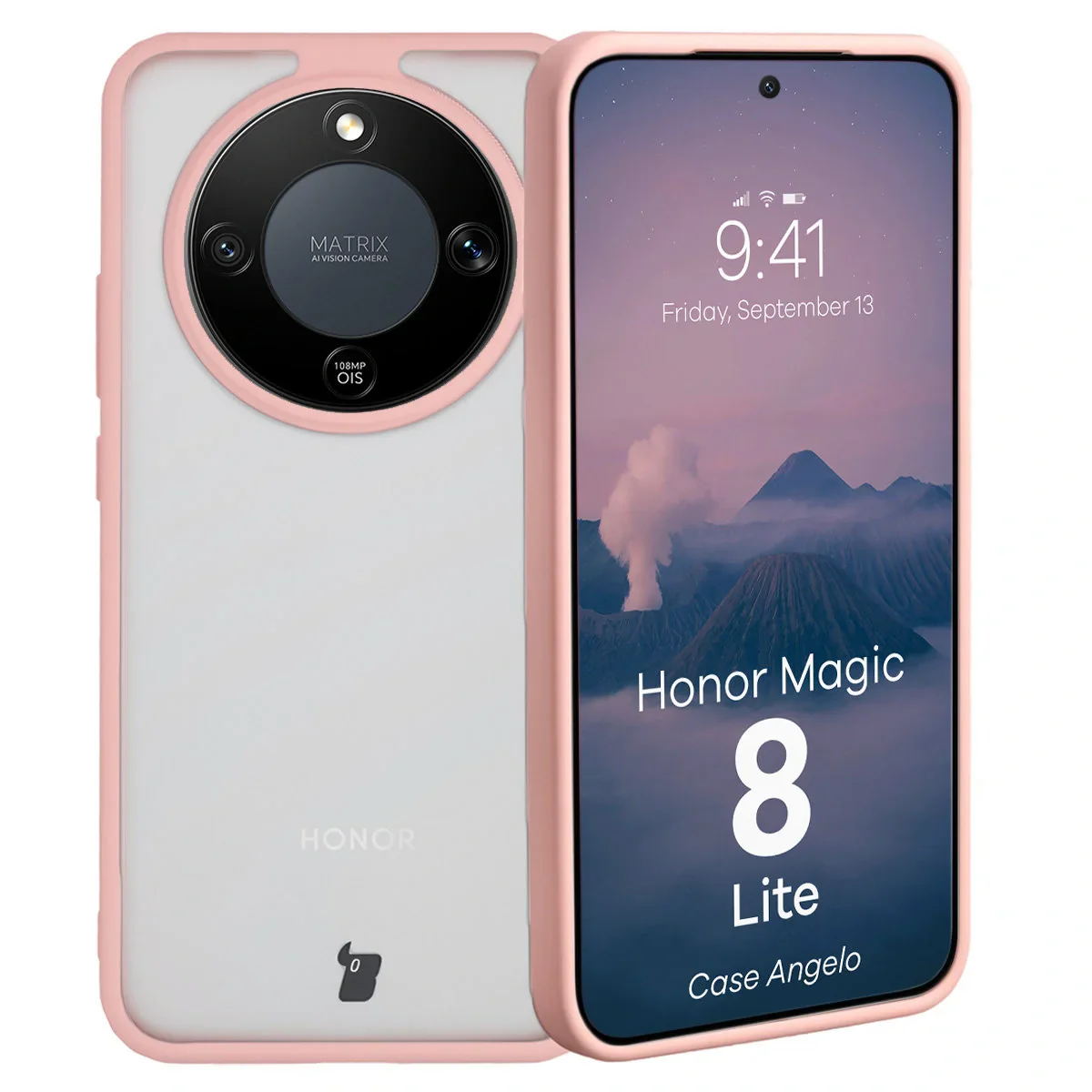 Handyhülle für Honor Magic8 Lite, Bizon Case Angelo, Semitransparent mit hellrosa Rahmen