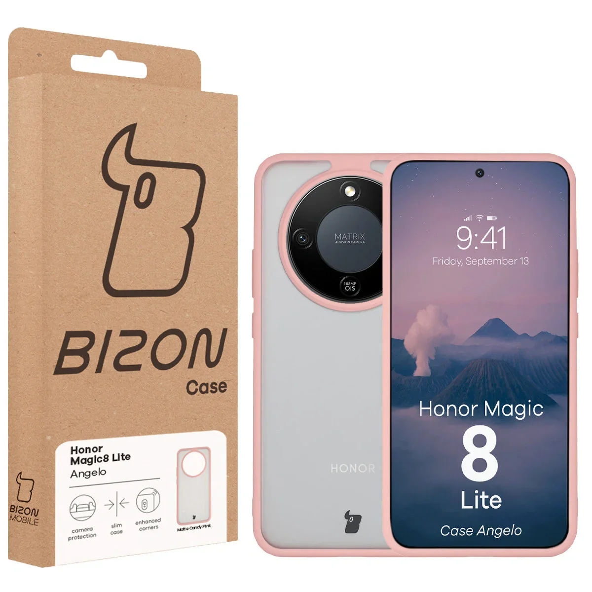 Handyhülle für Honor Magic8 Lite, Bizon Case Angelo, Semitransparent mit hellrosa Rahmen - Image 6