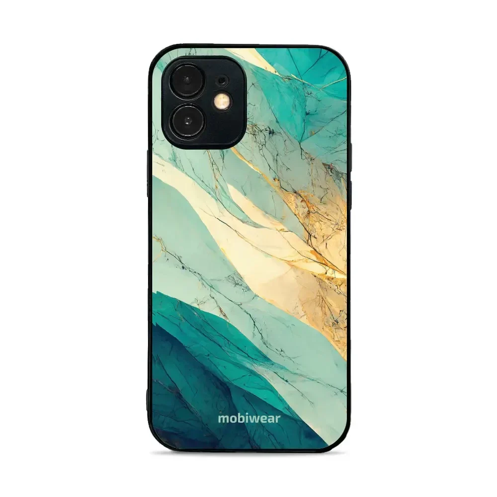 Handyhülle für iPhone 12 Mini, Mobiwear Glossy Case, Türkis-Marmor