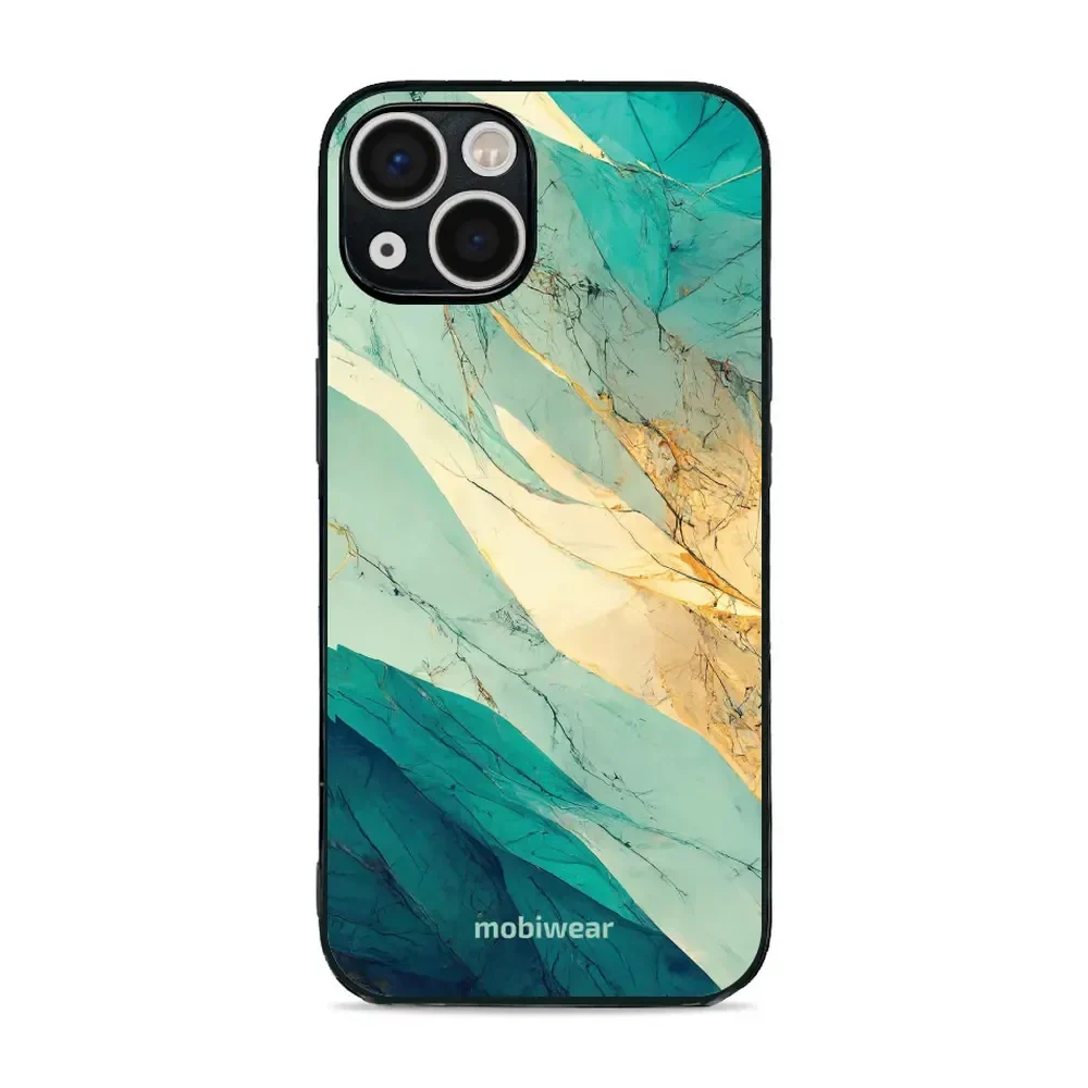 Handyhülle für iPhone 13, Mobiwear Glossy Case, Türkis-Marmor
