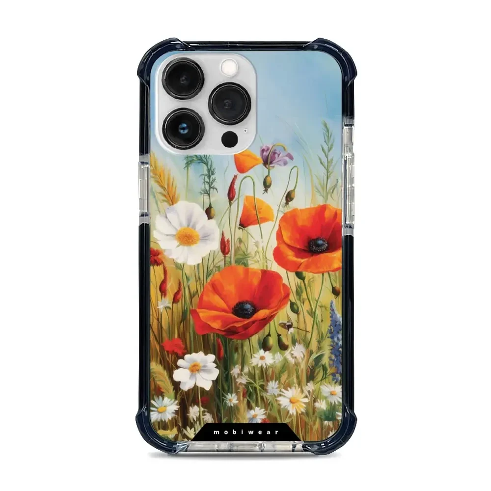 Handyhülle für iPhone 13 Pro mit MagSafe, Mobiwear Elite Bumper, Wiesenblumen