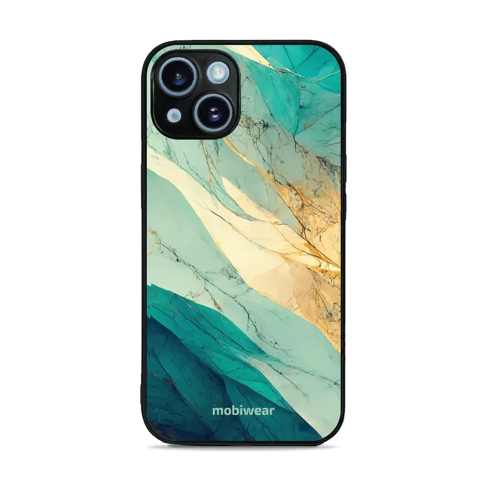 Handyhülle für iPhone 14, Mobiwear Glossy Case, Türkis-Marmor
