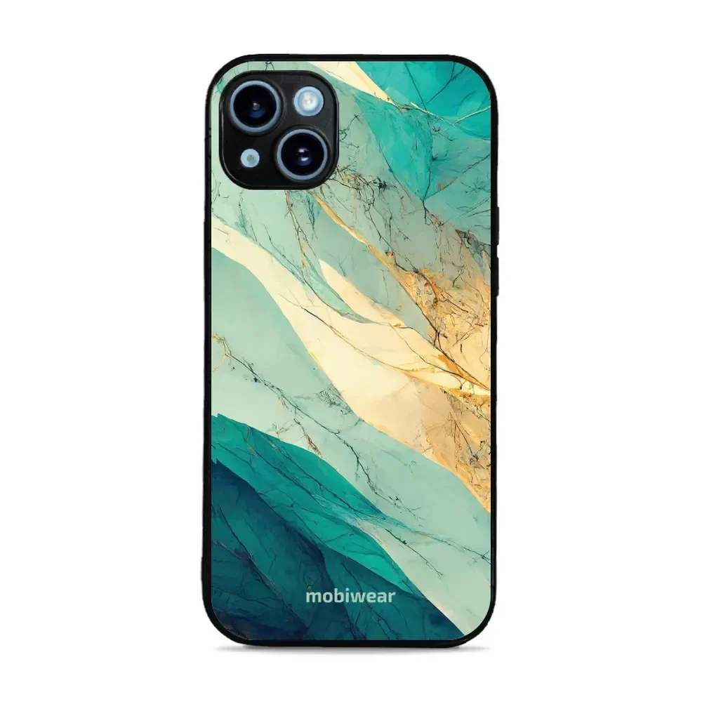 Handyhülle für iPhone 14 Plus, Mobiwear Glossy Case, Türkis-Marmor