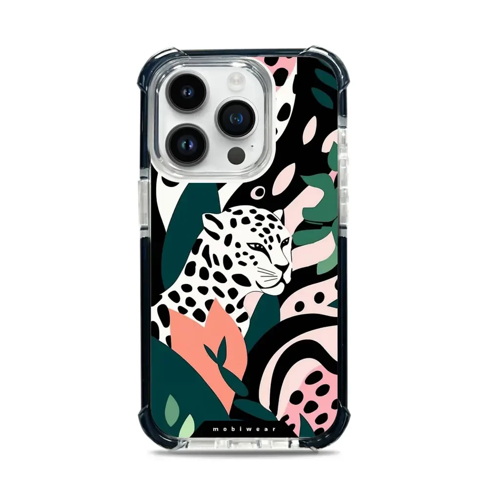 Handyhülle für iPhone 14 Pro mit MagSafe, Mobiwear Elite Bumper, Tropischer Gepard