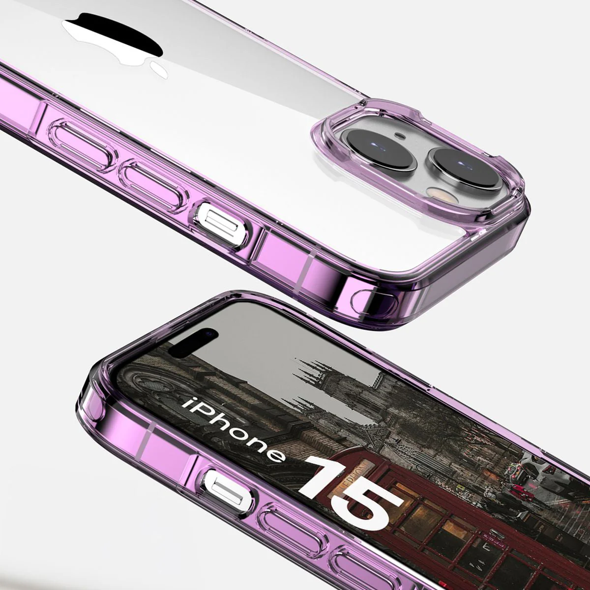 Handyhülle für iPhone 15, Bizon Case Halo, Transparent-Violett - Image 4
