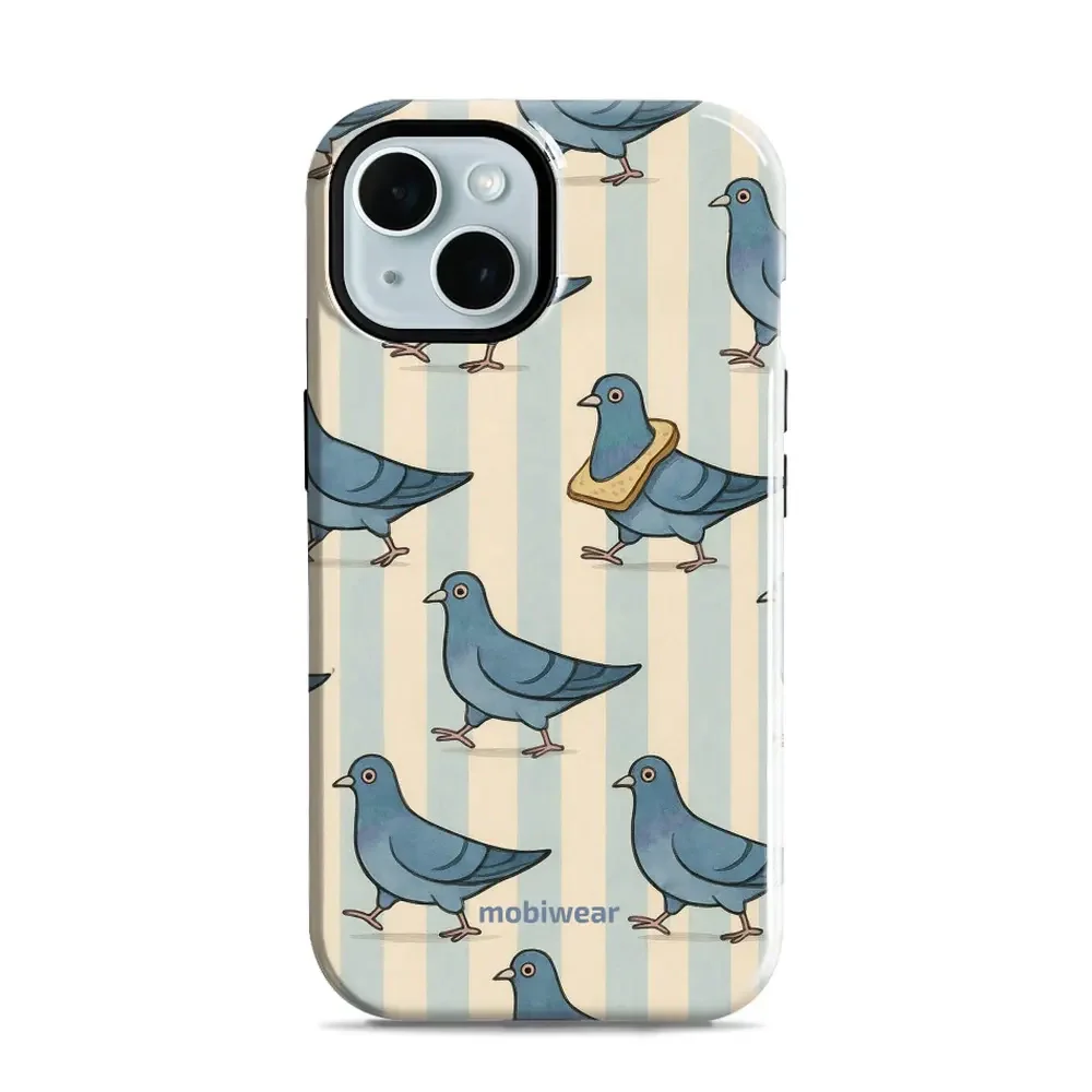 Handyhülle für iPhone 15, Mobiwear Elite Pro, Blaue Tauben