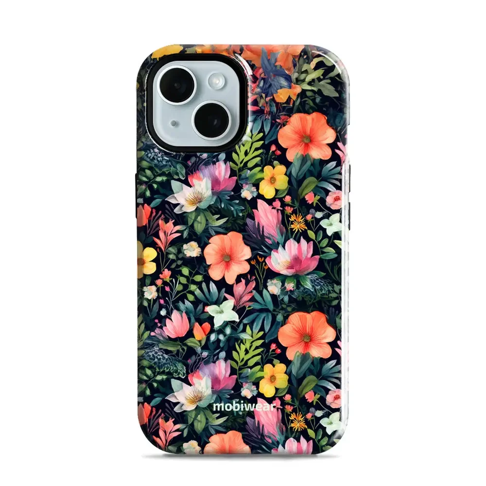 Handyhülle für iPhone 15, Mobiwear Elite Pro, Bunt-Blumig