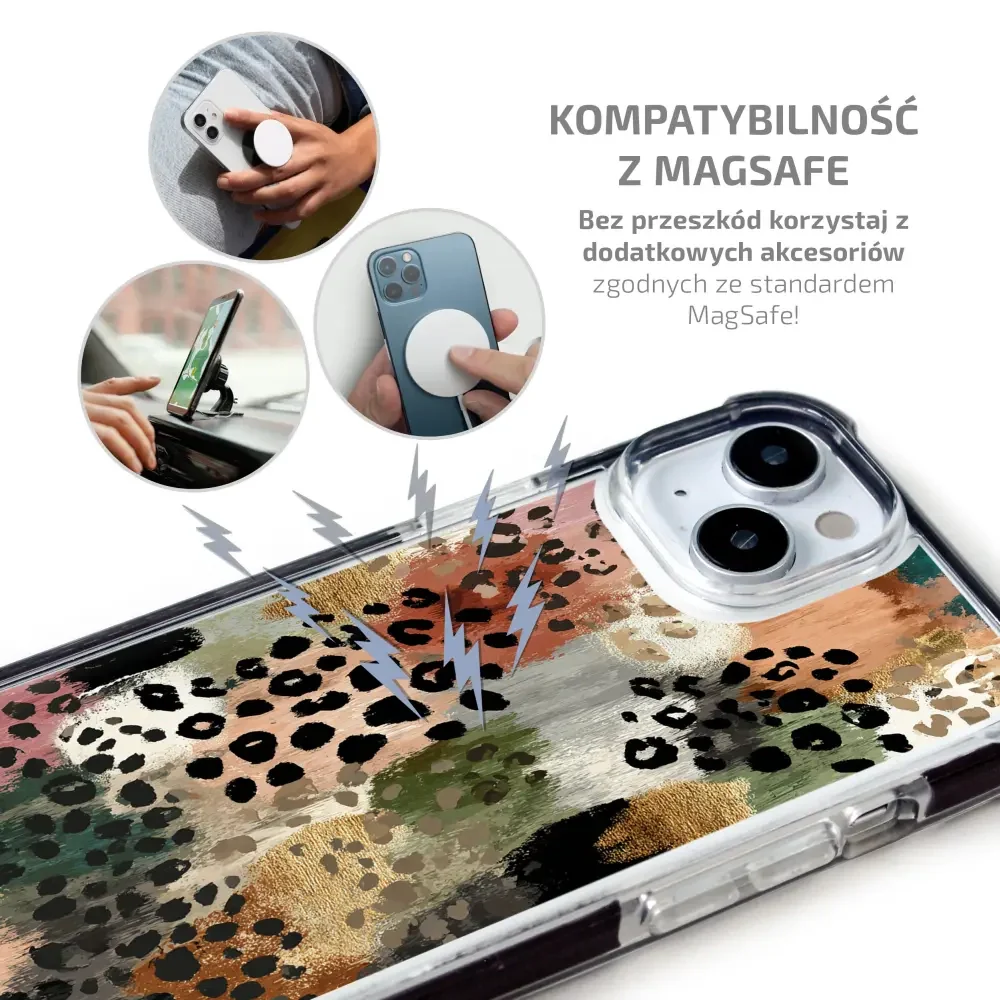 Handyhülle für iPhone 15 Plus mit MagSafe, Mobiwear Elite Bumper, Malerische Tupfen - Image 6