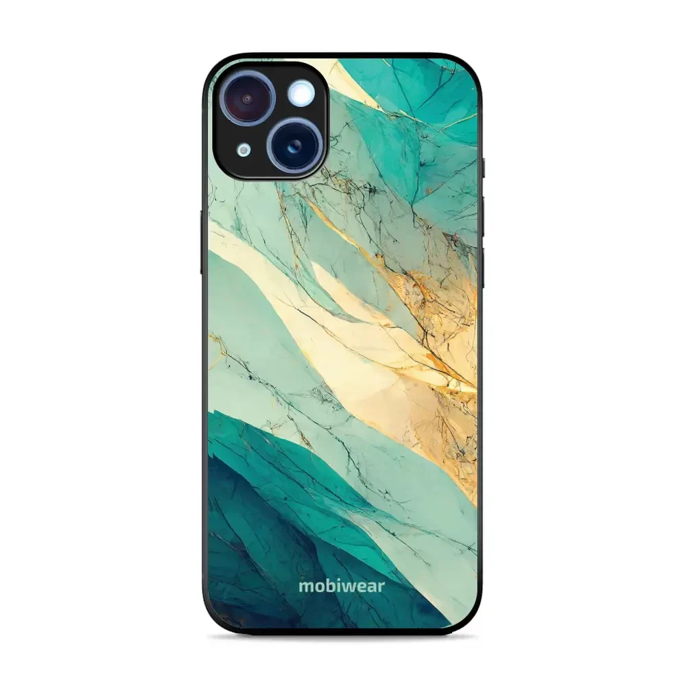 Handyhülle für iPhone 15 Plus, Mobiwear Glossy Case, Türkis-Marmor