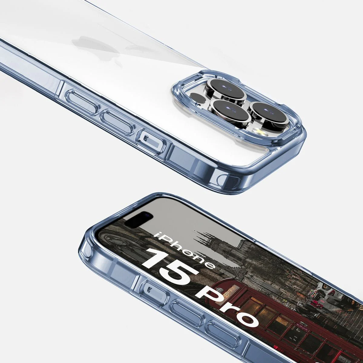 Handyhülle für iPhone 15 Pro, Bizon Case Halo, Transparent-Blau - Image 4