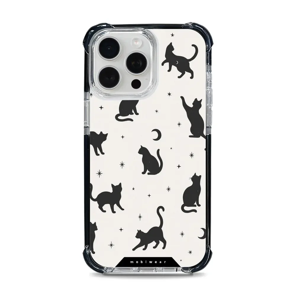 Handyhülle für iPhone 15 Pro Max mit MagSafe, Mobiwear Elite Bumper, Katzen-Nacht