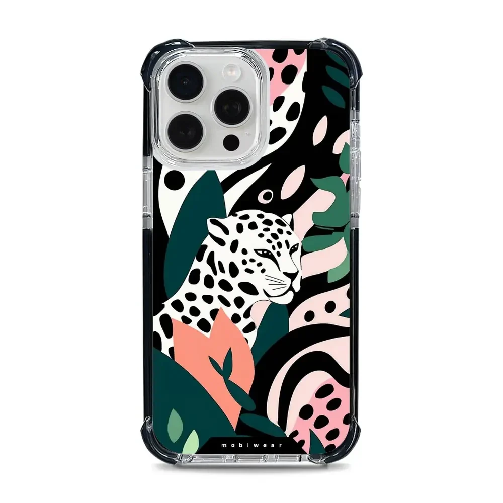 Handyhülle für iPhone 15 Pro Max mit MagSafe, Mobiwear Elite Bumper, Tropischer Gepard
