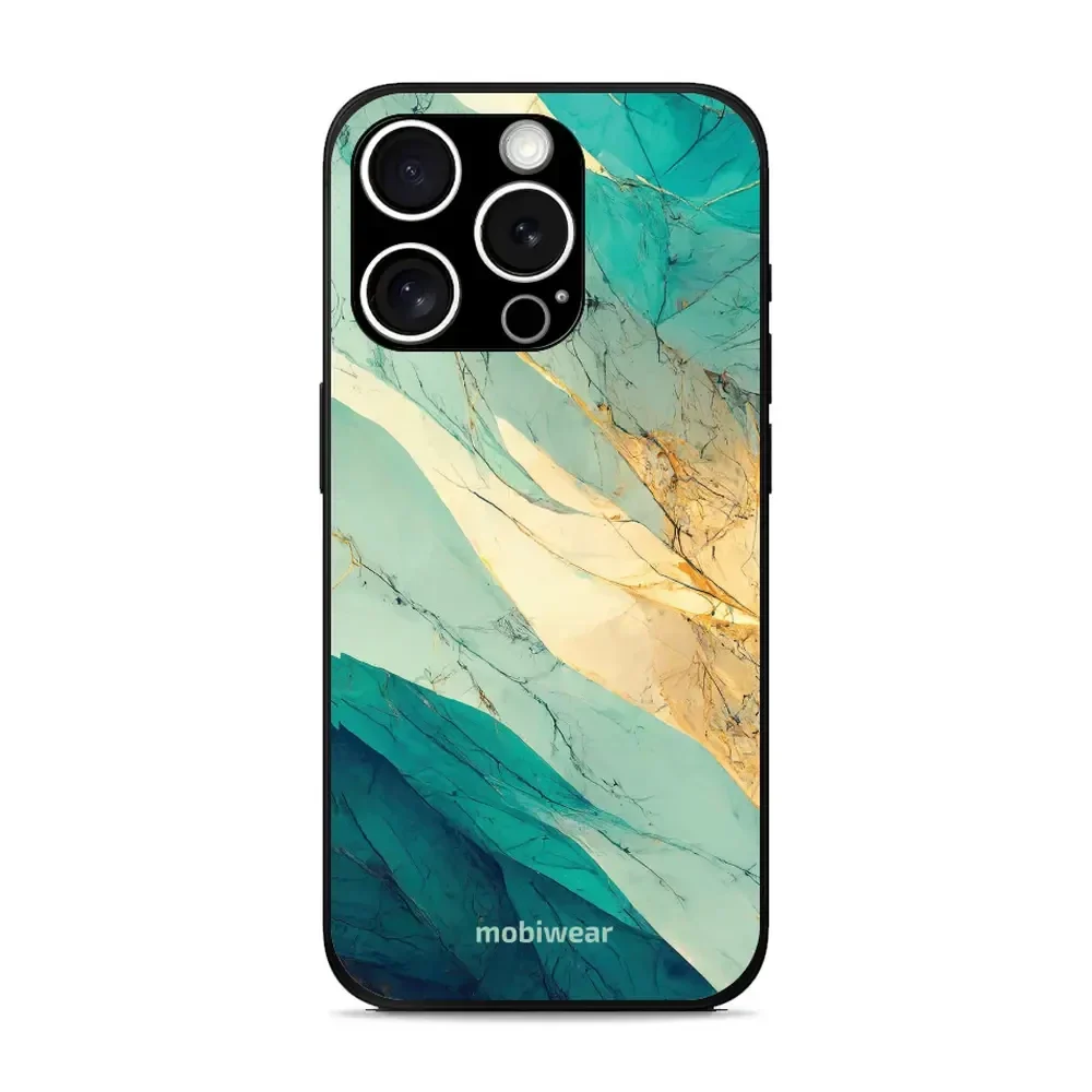 Handyhülle für iPhone 15 Pro Max, Mobiwear Glossy Case, Türkis-Marmor