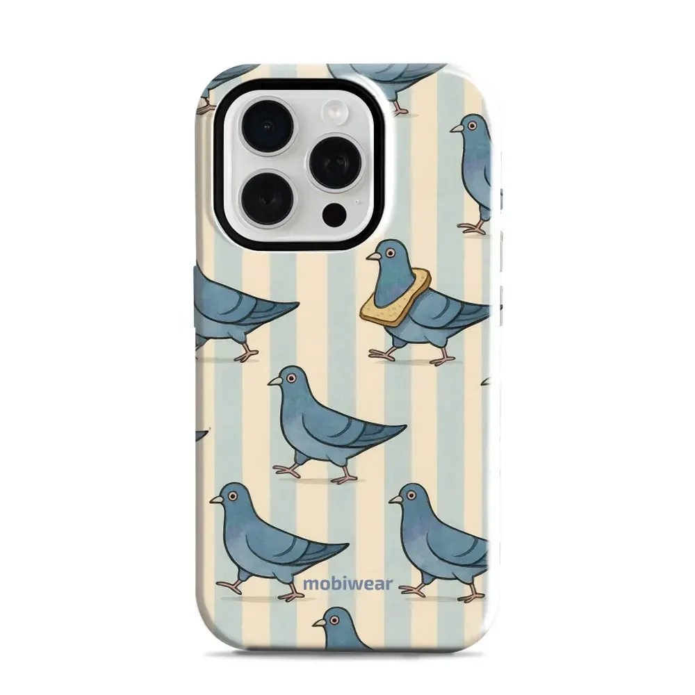 Handyhülle für iPhone 15 Pro, Mobiwear Elite Pro, Blaue Tauben