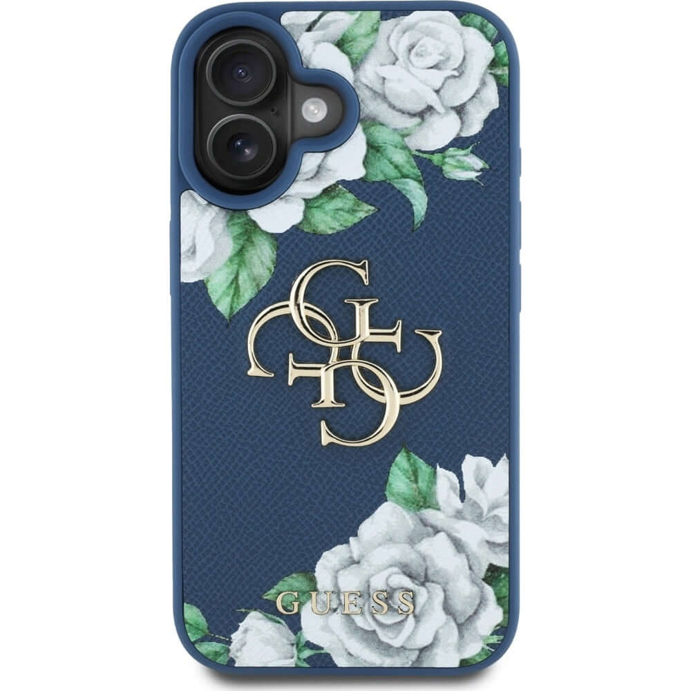 Handyhülle für iPhone 16, Guess Grained Roses Big 4G, Blau mit floralem Muster - Image 2