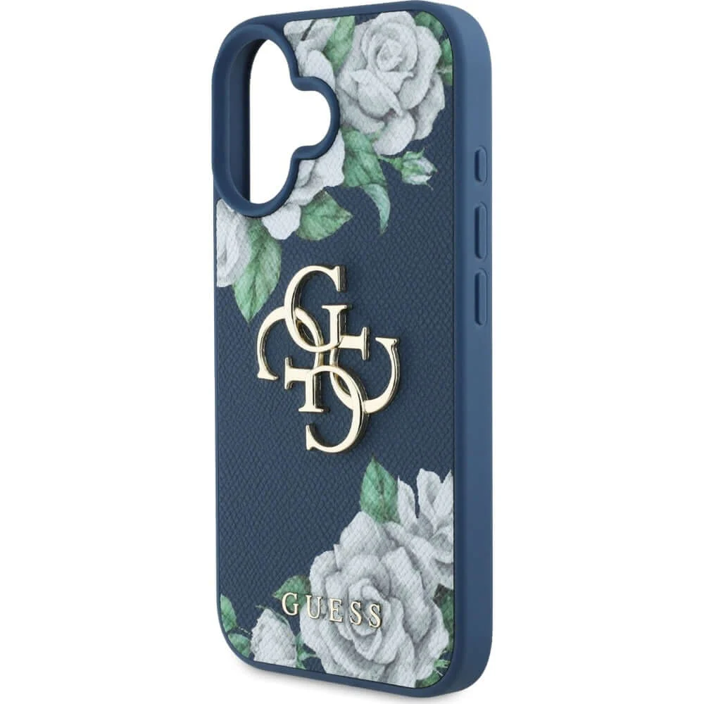 Handyhülle für iPhone 16, Guess Grained Roses Big 4G, Blau mit floralem Muster - Image 5